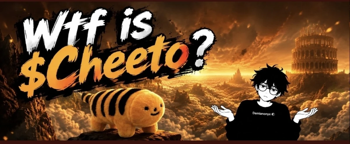 Wtf is $Cheeto cover with an orange striped creature and Damianonyx against an orange sky.