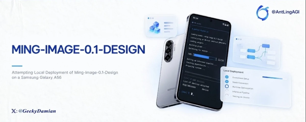Ming-Image-0.1-Design cover showing a Samsung Galaxy A56 and a local deployment interface.